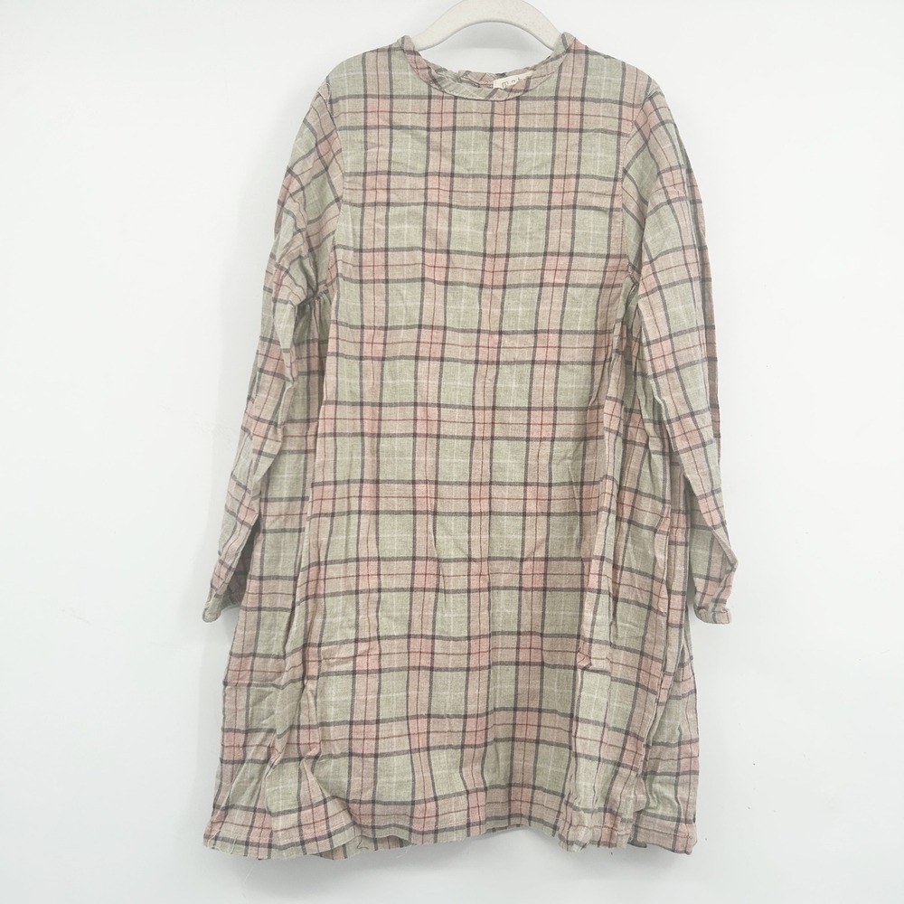 Mabo Girls Pink Tan Plaid Cotton Cottagecore Prairie Button Back Dress 8/9